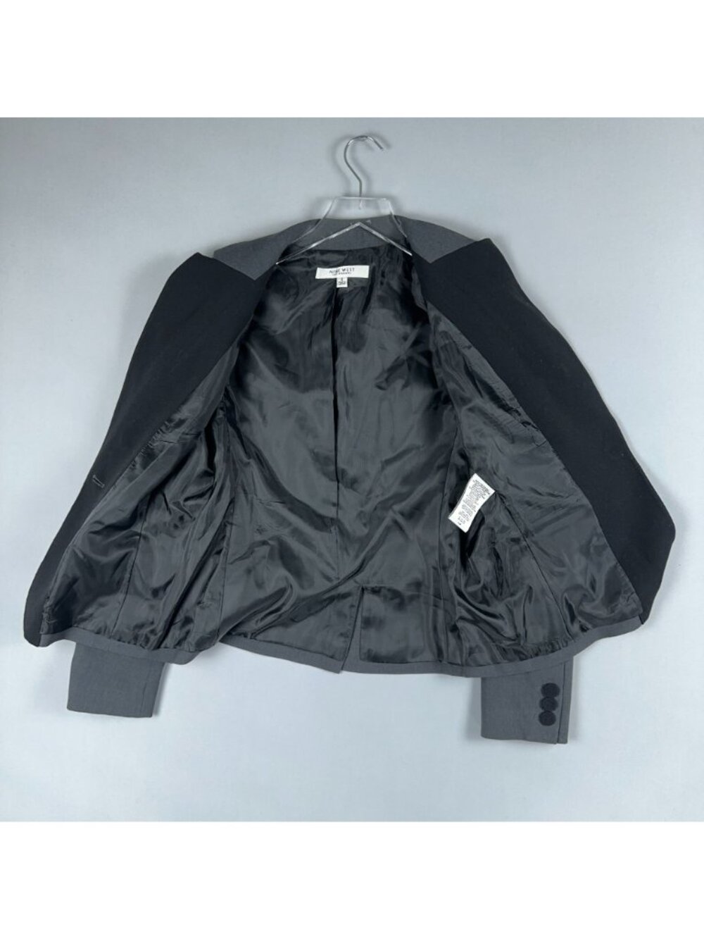 Nine West Suit Jacket Size 6 Gray Black Single Button Contrast Lapels - Picture 4 of 12